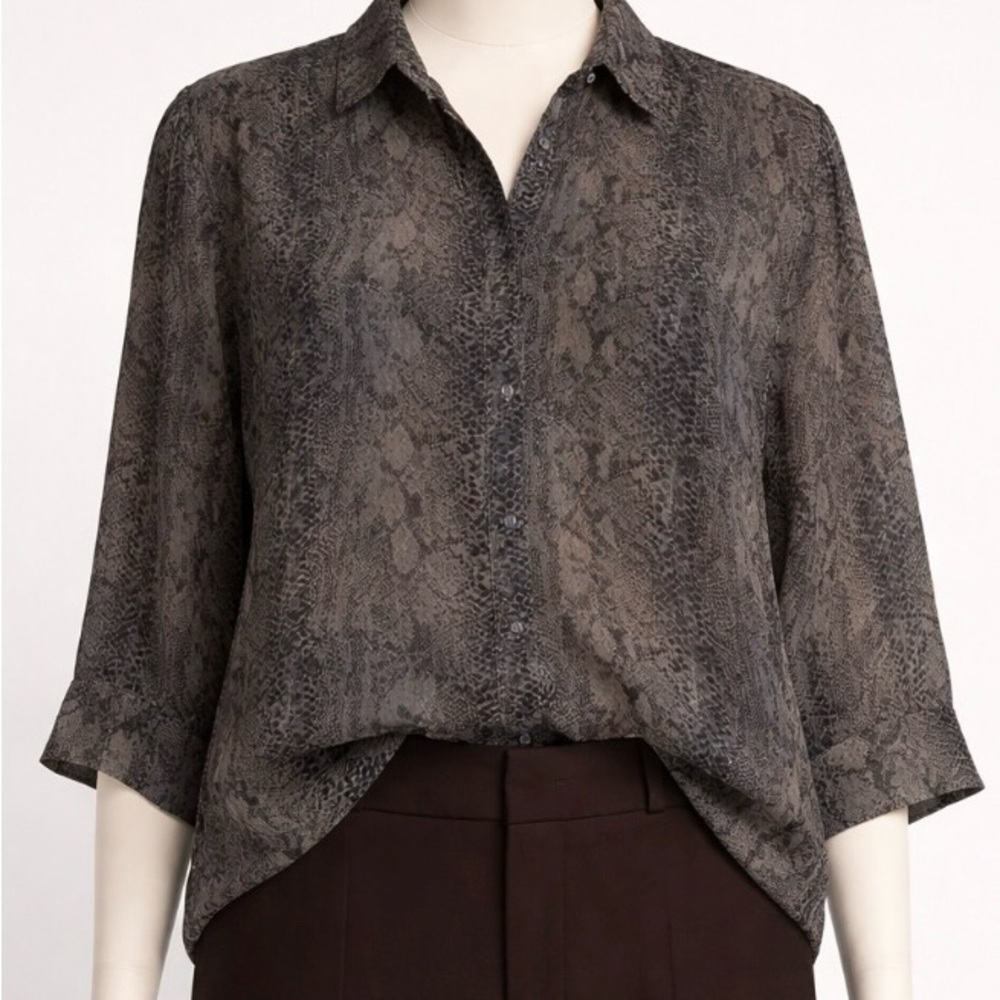 Wilfred Charcoal Snake Print silk Button Down 1/2 way Shirt